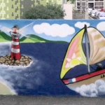 Fresque participative à La Closerie, Logettes à poubelles, 2008.