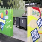 Fresque participative à La Closerie, Logettes à poubelles, 2008.